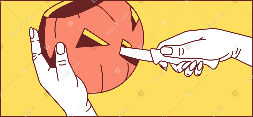 frame with hands cutting pumpkin PNG, SVG