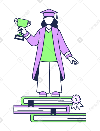 Graduate with an award standing on books PNG, SVG