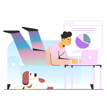 Man lies on the couch and works on a laptop PNG, SVG