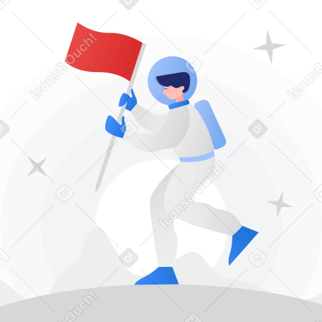 Cosmonaut putting a flag on a new planet PNG, SVG