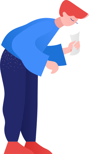 man leaning over holding paper PNG, SVG