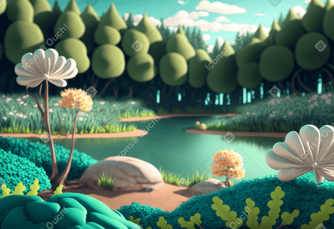 3D fantasy lake background Illustration in PNG, SVG