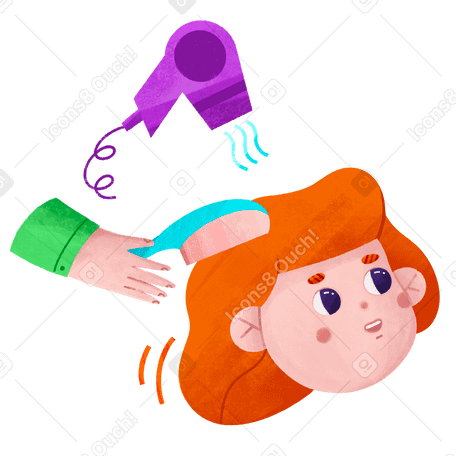 Girl with orange hair gets her hair styled by a specialist Illustration in PNG, SVG