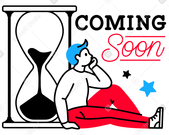 Coming Soon text with a waiting man lettering PNG, SVG