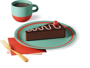 piece of cake with coffee and fork PNG, SVG