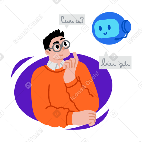 Man asking a chatbot questions PNG, SVG