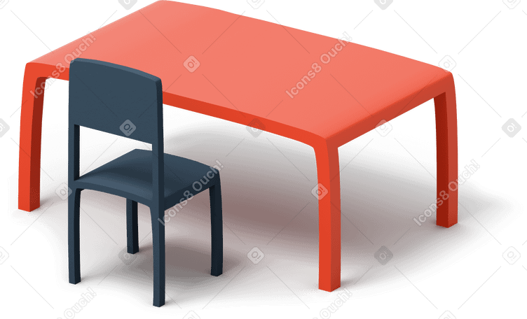 3D Red classroom table with black chair PNG, SVG