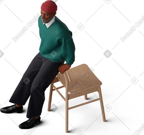 3D 靠在椅子上的人的等距视图 PNG, SVG