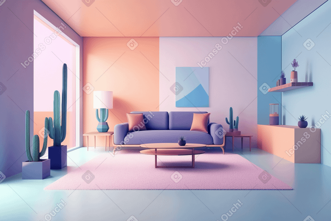 3D modern living room background PNG, SVG
