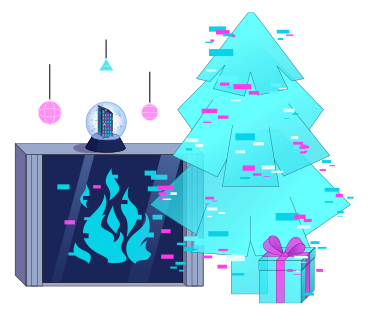 Electronic fireplace and virtual Christmas tree PNG, SVG