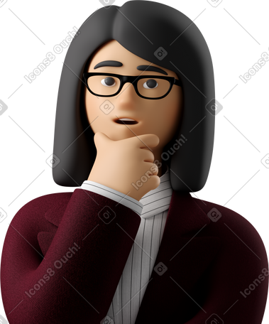 3D close up of pondering businesswoman in red suit PNG, SVG