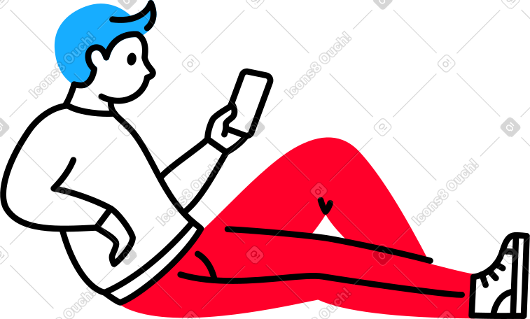 man lying down and holding a phone PNG, SVG