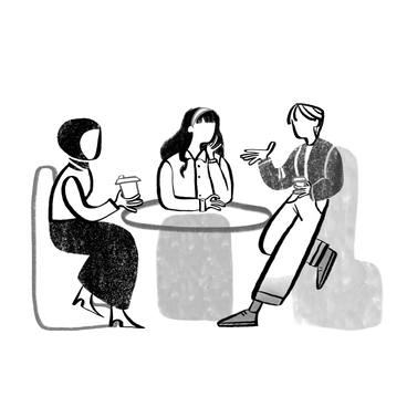 Black and white three women talking while drinking coffee PNG, SVG