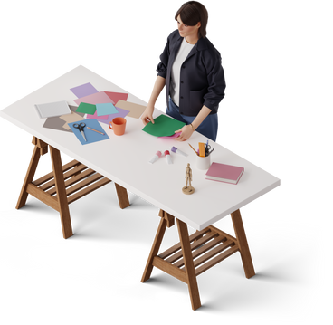 isometric view of young woman sorting craft paper PNG, SVG