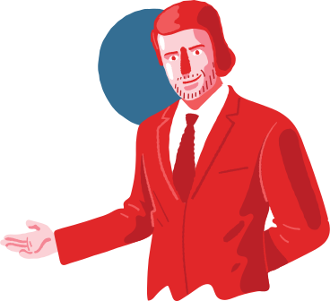 Welcoming businessman in a red suit PNG, SVG