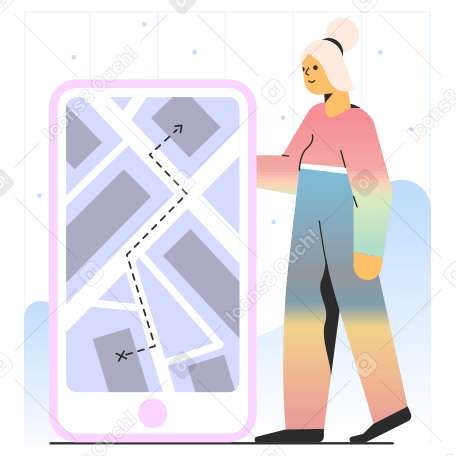 Woman uses a navigator on the phone Illustration in PNG, SVG