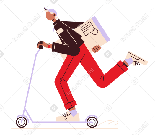 Man delivers a parcel on a scooter Illustration in PNG, SVG