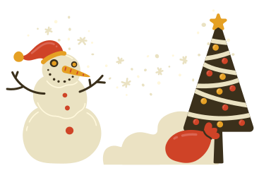 A snowman next to Christmas tree PNG, SVG