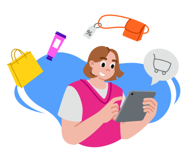 Woman shopping online on tablet  PNG, SVG