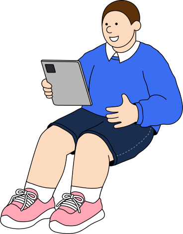 Young man holding a tablet PNG, SVG