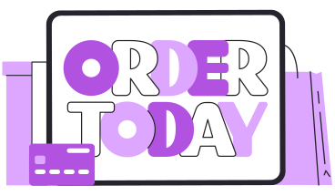 Schriftzug „order today“ auf dem bildschirm mit geschenk- und taschentext PNG, SVG