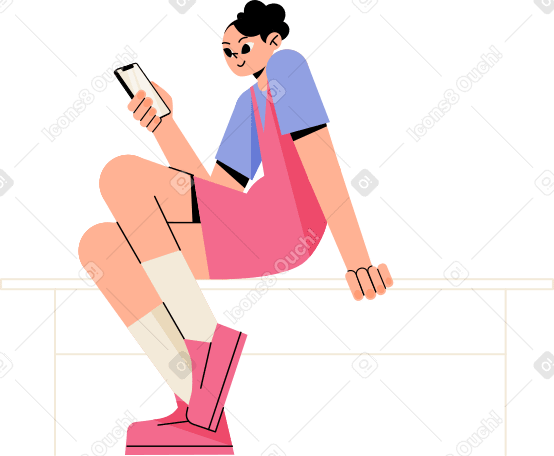 Girl with mobile phone Illustration in PNG, SVG