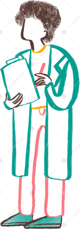 person with curly hair in a lab coat writing in a notepad PNG、SVG