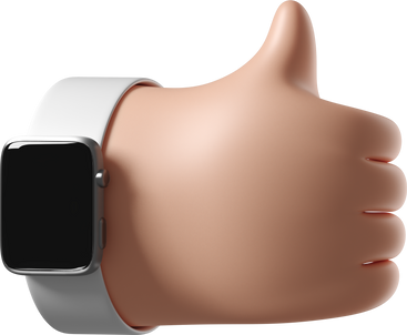 Mano con pelle bianca con smartwatch spento che mostra i pollici in su PNG, SVG
