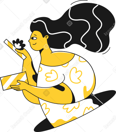 woman with long hair and a gift Illustration in PNG, SVG