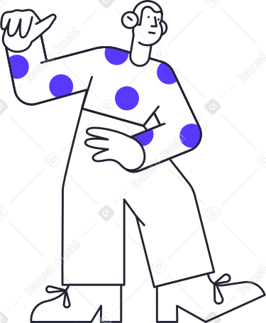 standing man in polka dot sweater and with hand up Illustration in PNG, SVG