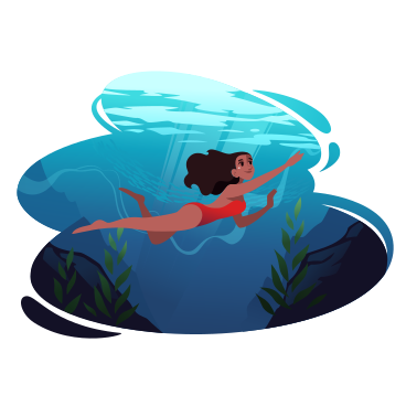The girl is swimming underwater PNG, SVG