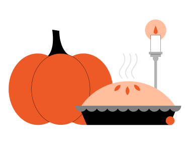 Thanksgiving-dinner mit kürbis, kuchen und kerze PNG, SVG