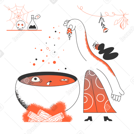 Witch cooking a potion in cauldron PNG, SVG