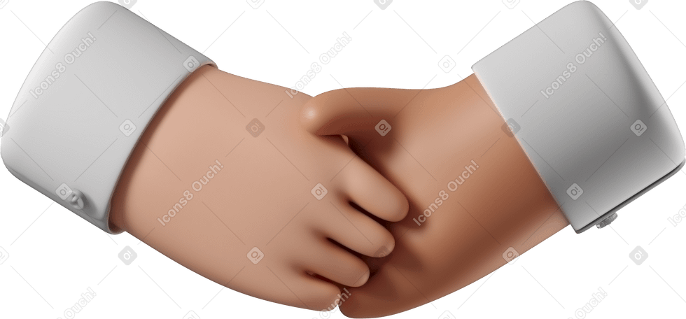 3D Handshake of white skin and tanned skin hands Illustration in PNG, SVG