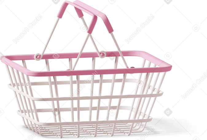 3D Metallic shopping basket  Illustration in PNG, SVG
