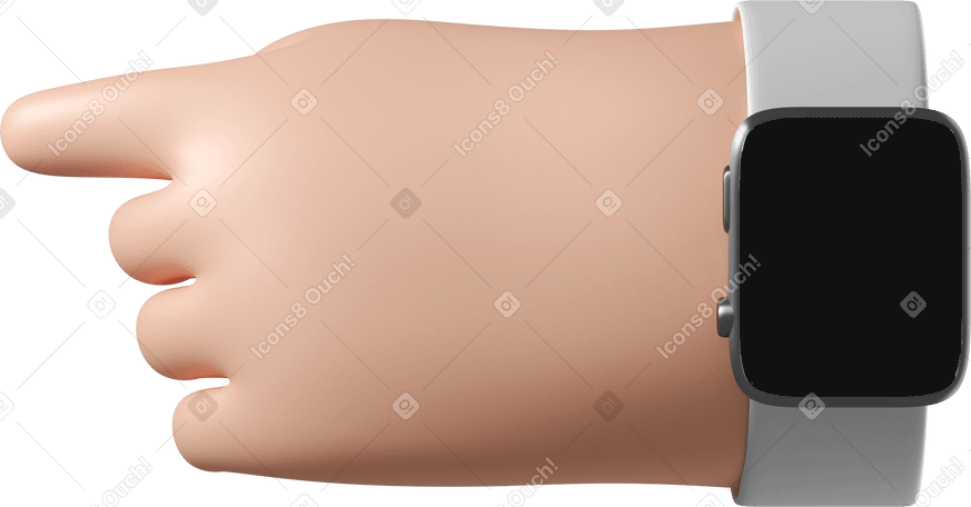 3D Main de peau blanche avec smartwatch éteinte pointant vers la gauche PNG, SVG