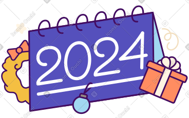 带有圣诞花环和礼品盒文字的 2024 年刻字 PNG, SVG