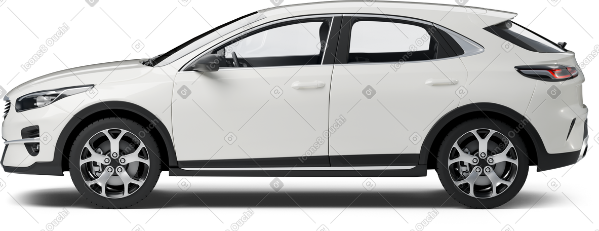 3D white car side view PNG, SVG