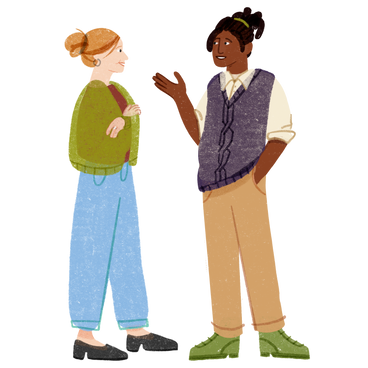 Woman and man in casual clothes talking  PNG, SVG