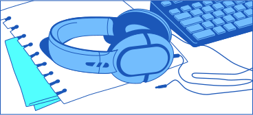 frame with headphones and keyboard PNG, SVG