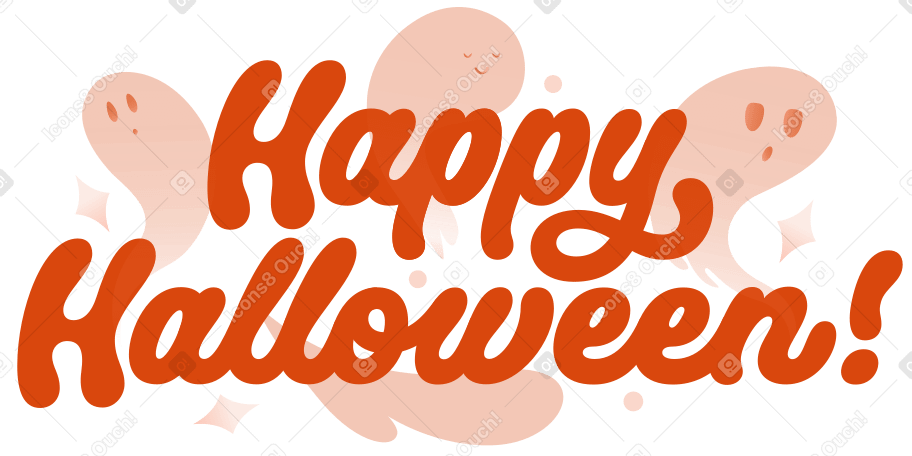 Lettering Happy Halloween with ghosts and stars text PNG, SVG