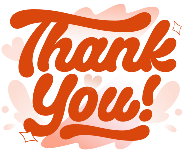Lettering Thank You! with hearts and clouds text PNG, SVG