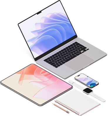 Isometric view of laptop, tablet, notebook, smartwatch PNG, SVG