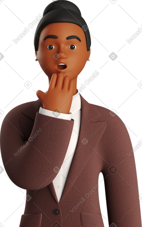 3D black astonished businesswoman in brown suit PNG, SVG