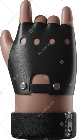 3D Rocker's brown skin hand in leather glove showing a rock sign Illustration in PNG, SVG