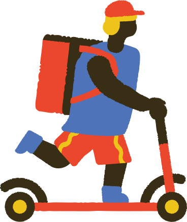 Food delivery man on kick scooter PNG, SVG