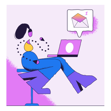 Donna che lavora su un laptop e riceve notifiche via email PNG, SVG