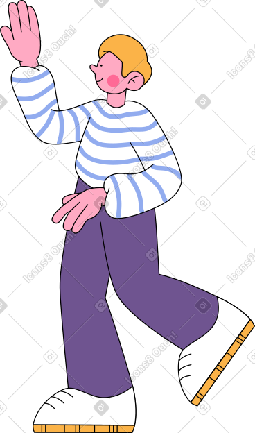 Boy in striped sweatshirt walking and giving five PNG, SVG