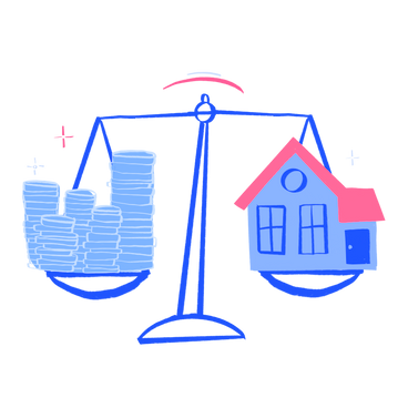 Scales with coins and a house PNG, SVG