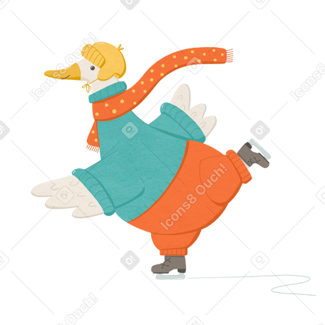 goose in a turquoise sweater skates in the new year PNG, SVG